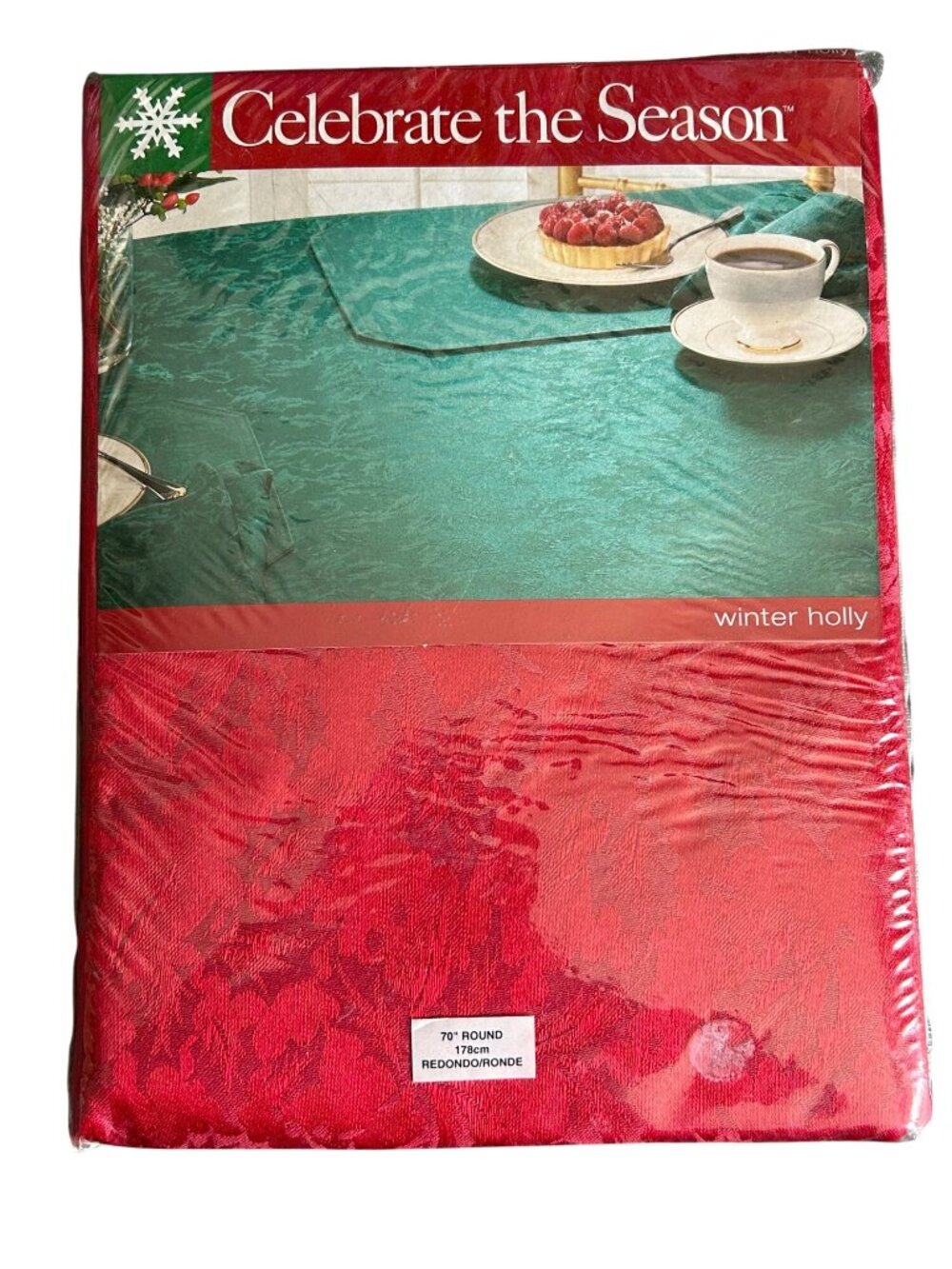 Celebrate The Season Winter Holly 70" Round Red Tablecloth Christmas holiday